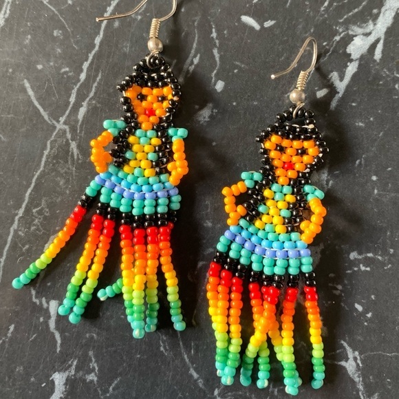 Handmade Beaded Girl Earrings Cute Beads Multicultural - Picture 3 of 4